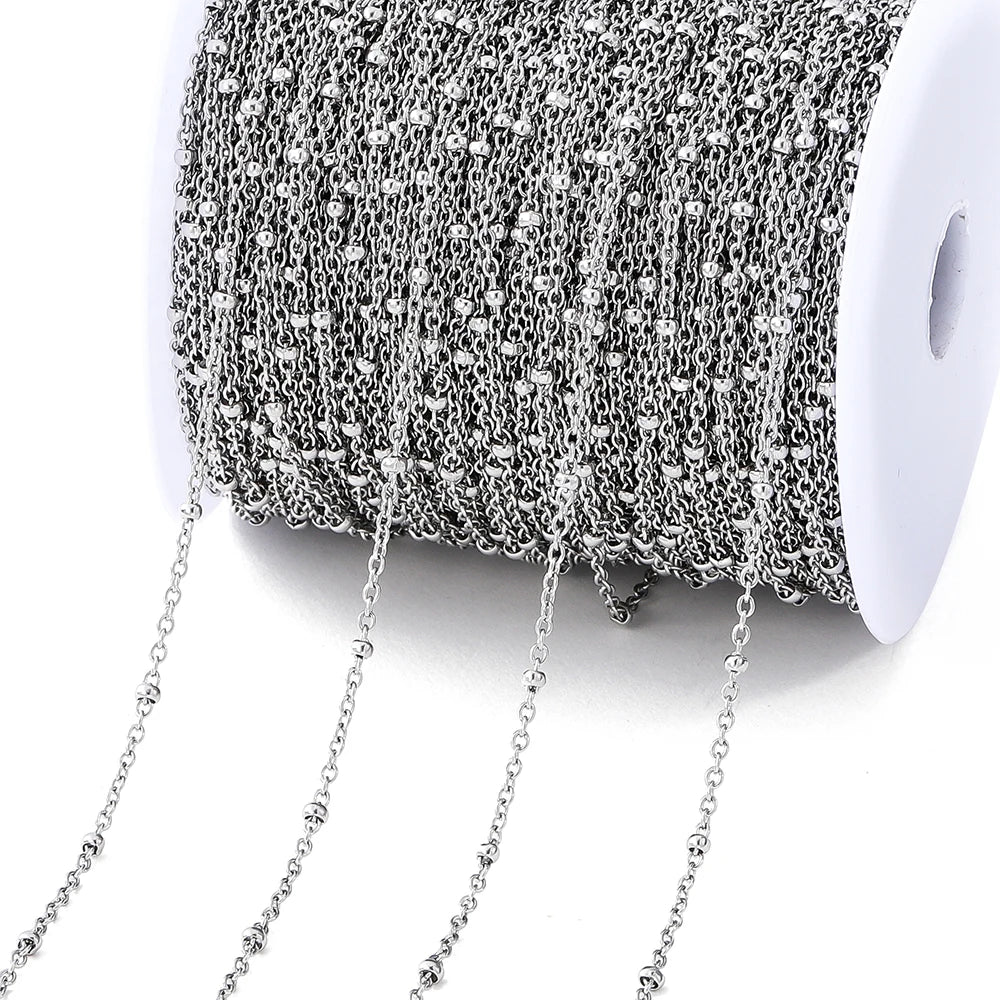No Fade 2Meters Stainless Steel Chain Cross Chain with Beads for DIY Necklace Bracelet Anklet Jewelry Making Accessories