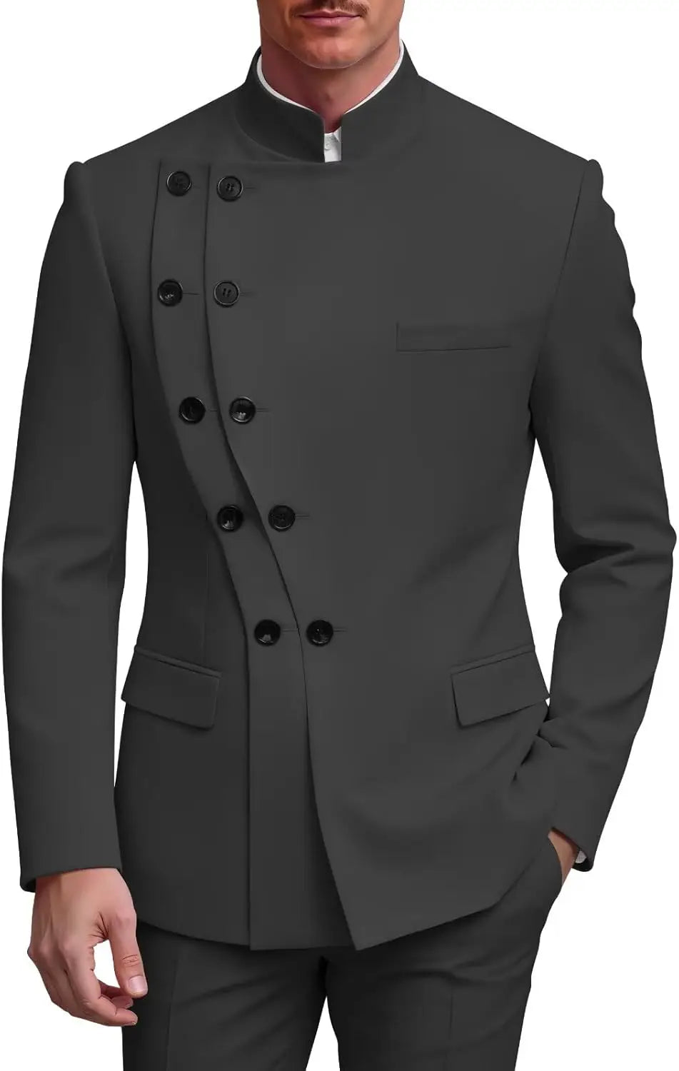 2 Piece Slim Fit Mens Suit Chinese  Suits Stand Collar Tuxedo for Men Wedding Prom Blazer Pant Set