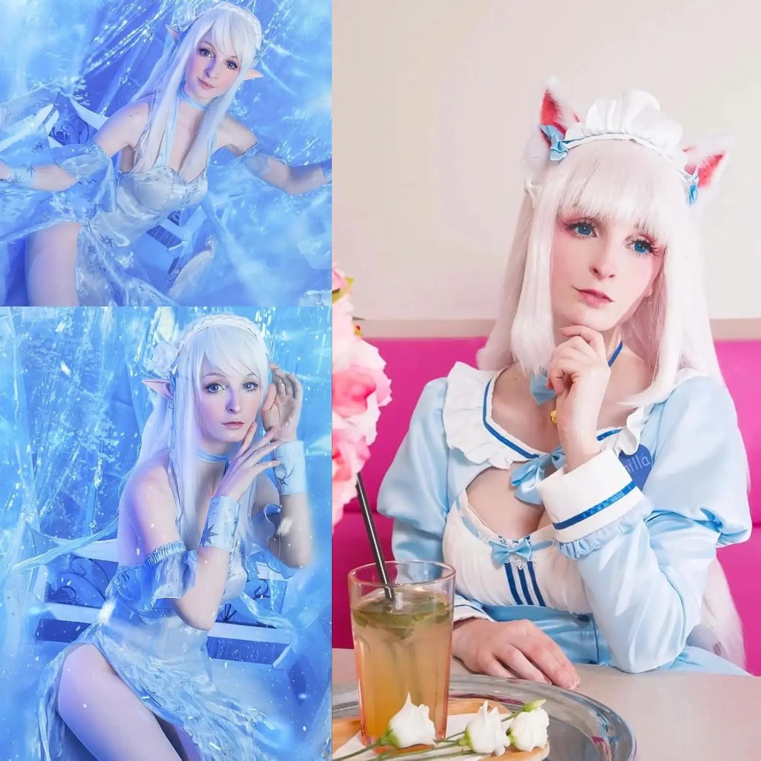 Synthetic Sliver White Long Wig for Anime Cosplay Halloween Costume Party Straight Whitish Wig with Bangs