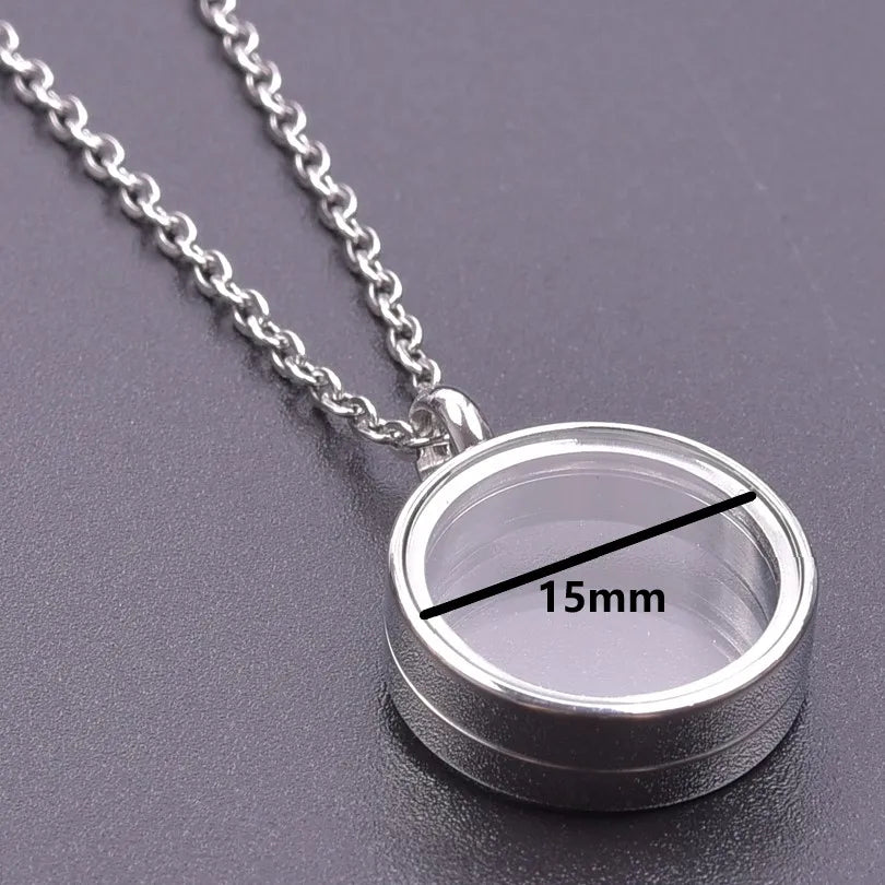 1Pc Inner Size 10-40mm Round Glass Memory Coin Holder Locket Pendant Necklaces Floating Living Relicario Collares Jewelry Bulk