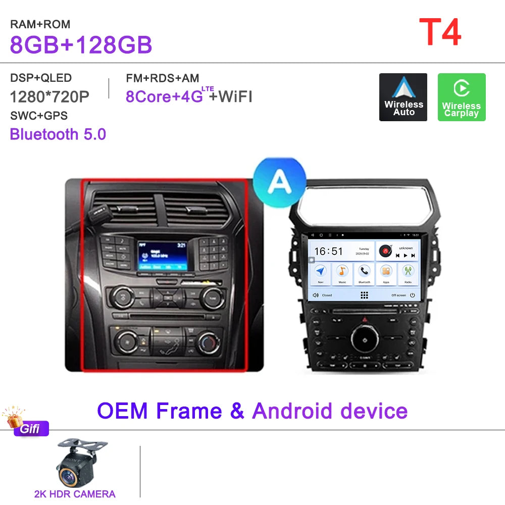 Auto Radio Android 16 For Ford Explorer 5 2011 -2019 Car Multimedia Player Navigation Stereo GPS No 2Din DVD Head Unit  Dash Cam