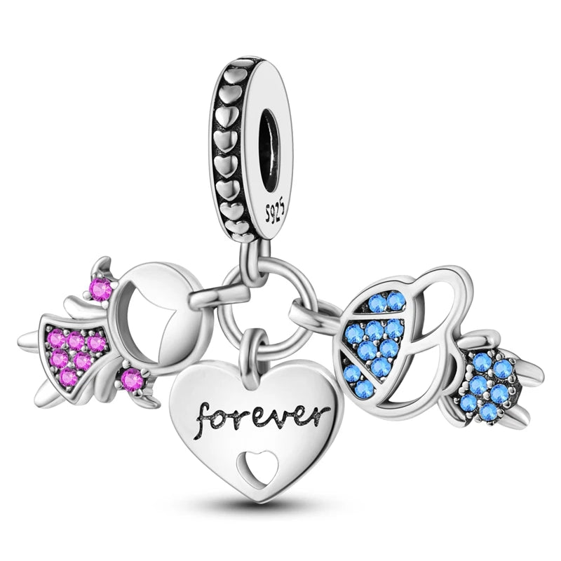 MULA Pink 925 Sterling Silver Charms Pendant Perfume Dreamcatcher Heart Love Beaded Fit Original Bracelet Women DIY Jewelry Gift