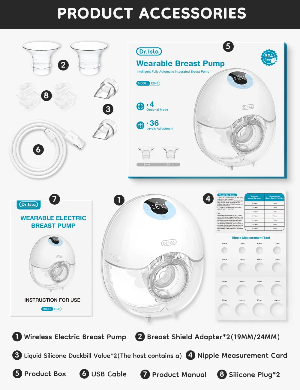Wearable Breast Pump Hands Free Electric Breast Pumps Comfort Milk Collector Lightweight with LED Display 4 Modes & 36 Levels