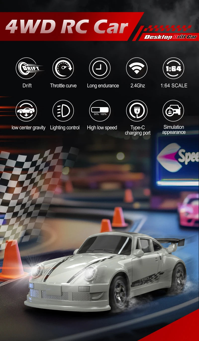 KF20 1/64 High Speed Drift RC Car 2.4G 4WD Remote Control Desktop Mini GTR Racing Model Cars for Boys Kids Toy Gift