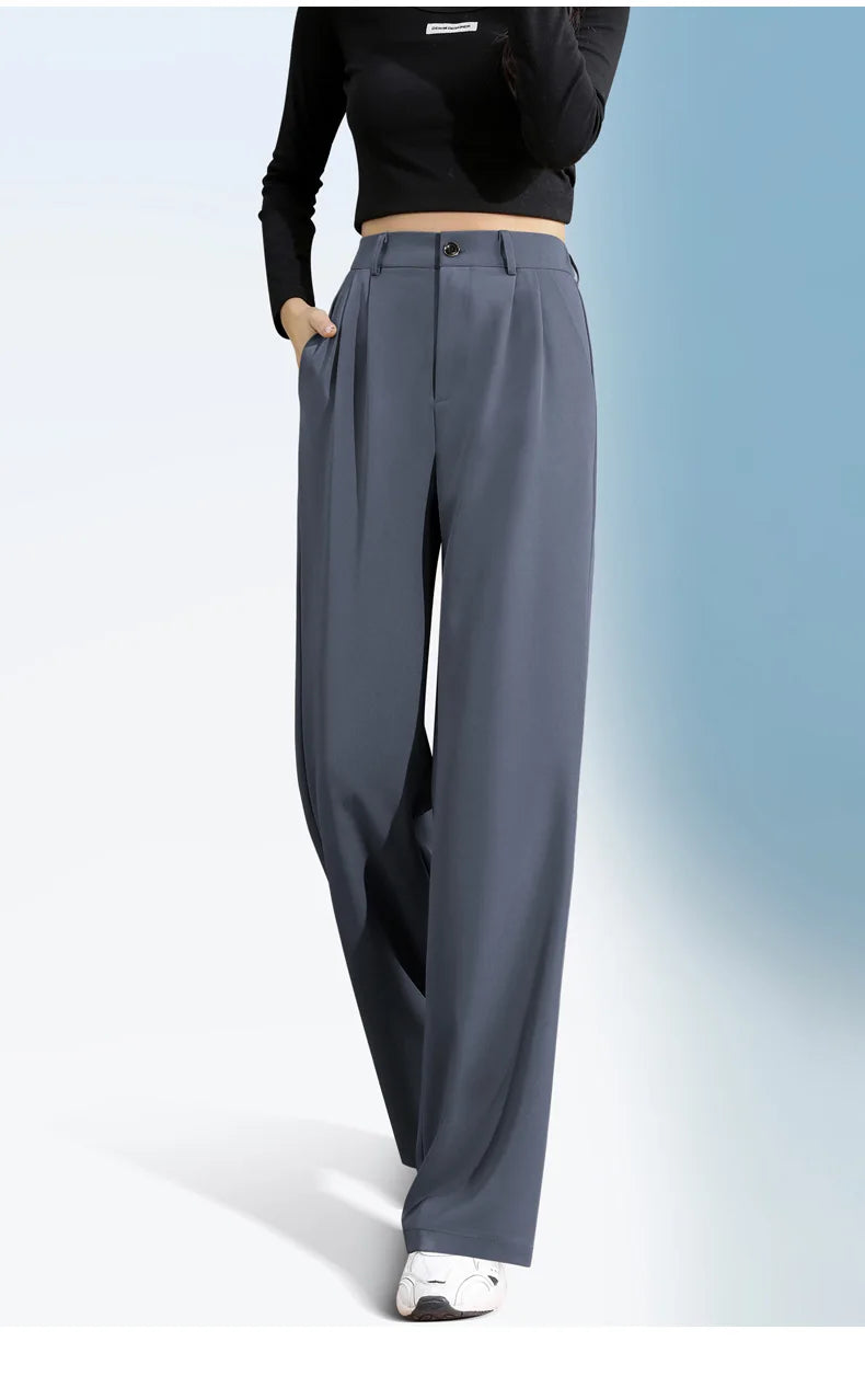 Women'S Loose Spring Summer 2025 New High Waist Wide Legs Slim Casual Trousers Korean Fashion Trend Female Suit Straight Pants