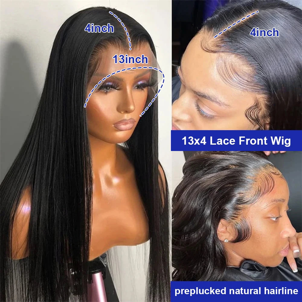 Smooth Silky Long Straight Glueless Full Lace Front Human Hair Wigs For Women Cambodian Raw Virgin 13x4 13x6 Hd Bone Straight Transparent Lace Front Wig Human Hair 40 42 Inch 300 Density Silky Straight HD Lace Frontal Wig Pre