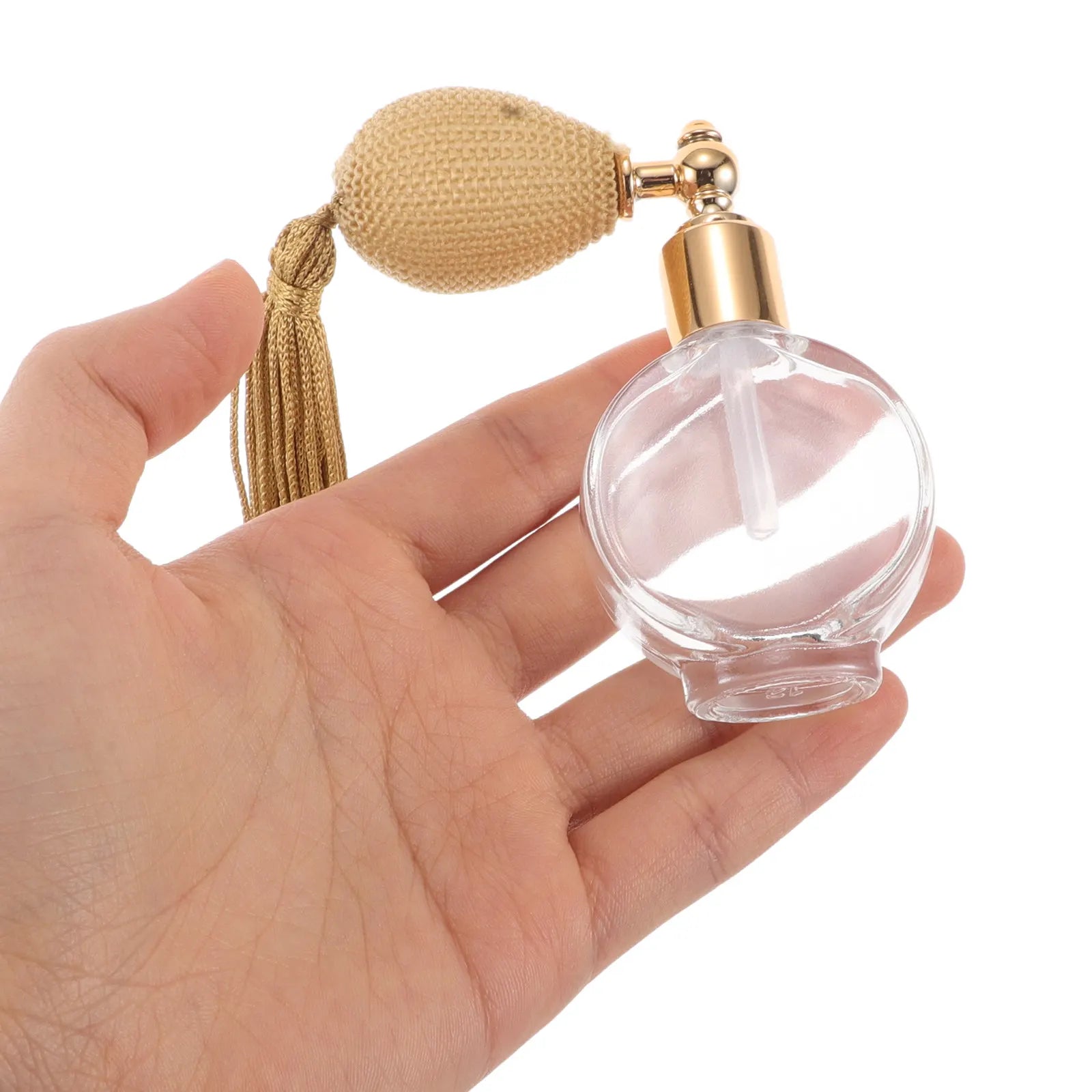 Small Vintage-Inspired Refillable Glass Spray Bottle Bulb Atomizer with Tassel Fine Mist Perfume Dispenser for Travel Body
