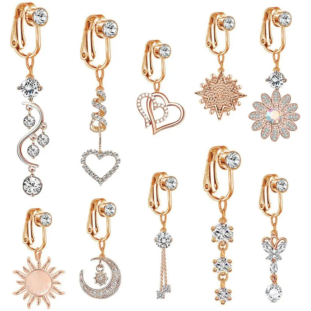 Faux Fake Belly Butterfly Fake Belly Piercing Heart Clip On Umbilical Navel Fake Pircing Moon Star Leaves Cartilage Earring Clip