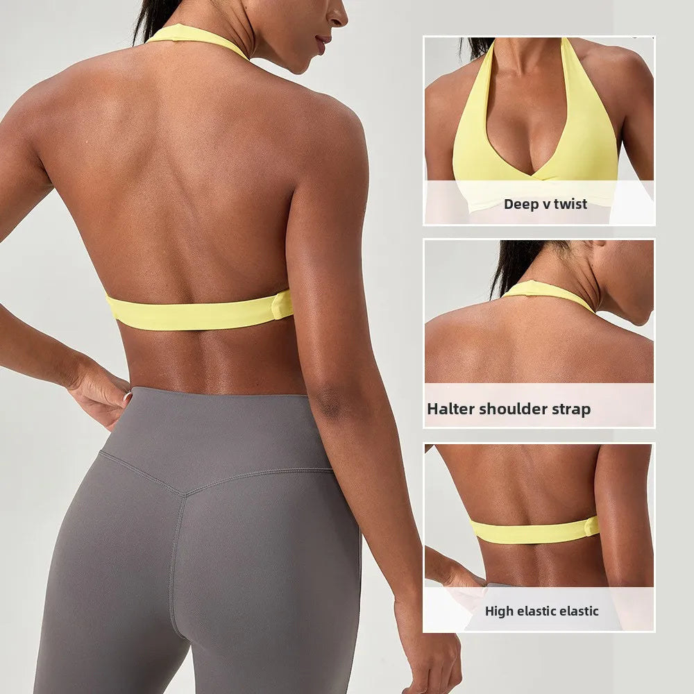 YOGA Naked Feeling Strappy Padded Sports Bras for Women - Fitness Workout Top Criss Cross Back Yoga sports Bras No steel ring