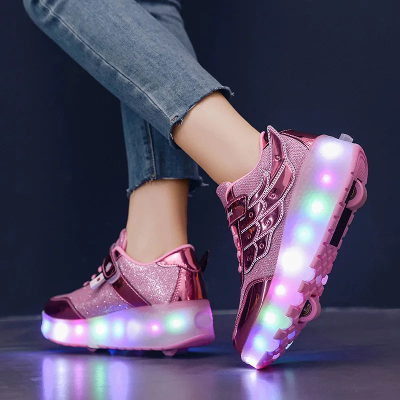 Sneakers Roller Shoes Outdoor Deformation Parkour Skates Dual-Use Children Girls Boys Adult Men Women Unisex Roller Skates