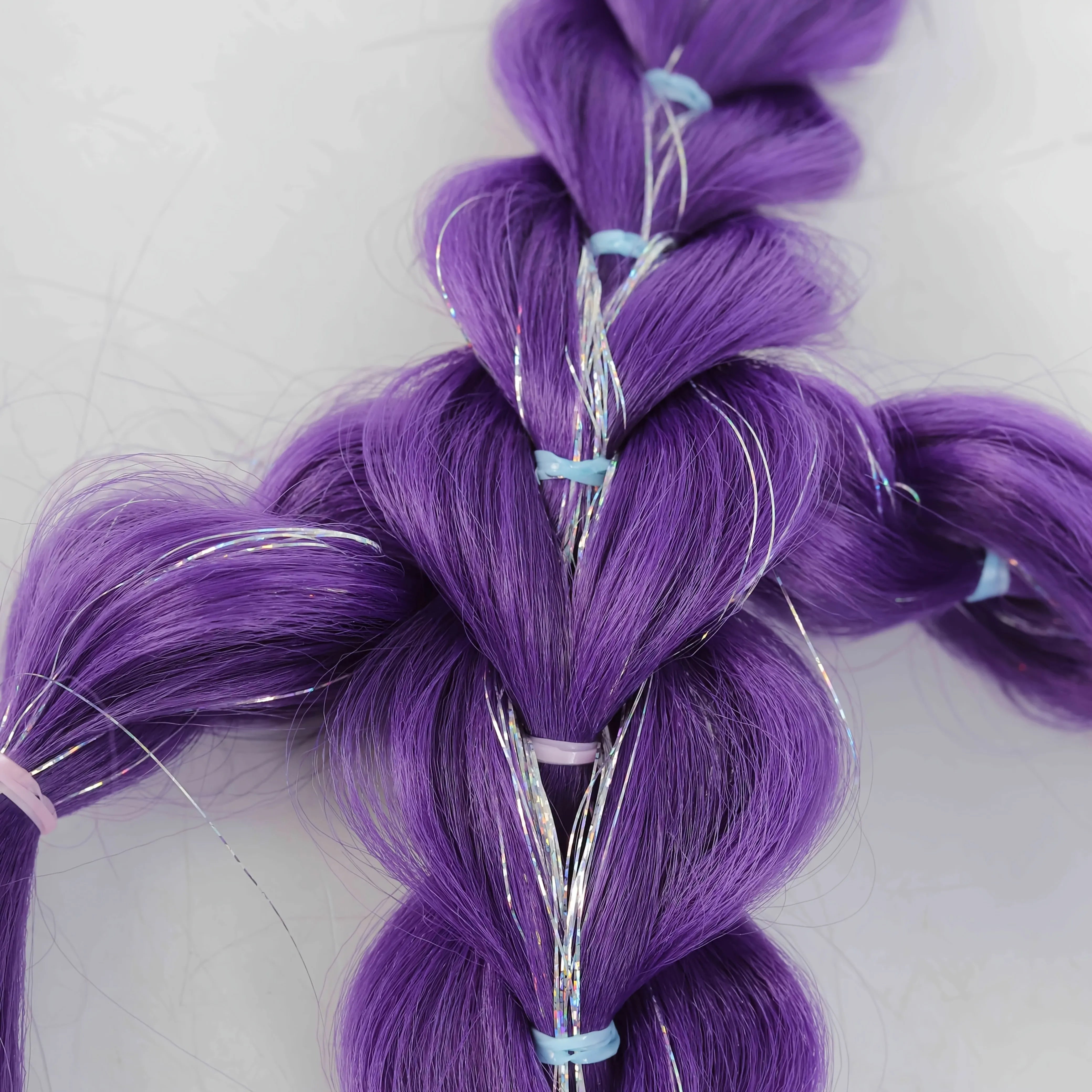 32inch Braided Purple Synthetic Ponytail with Tinsel Hair Wig Super Extensions Shiny Tinsel Hair for Kids Christmas Cosplay Hair