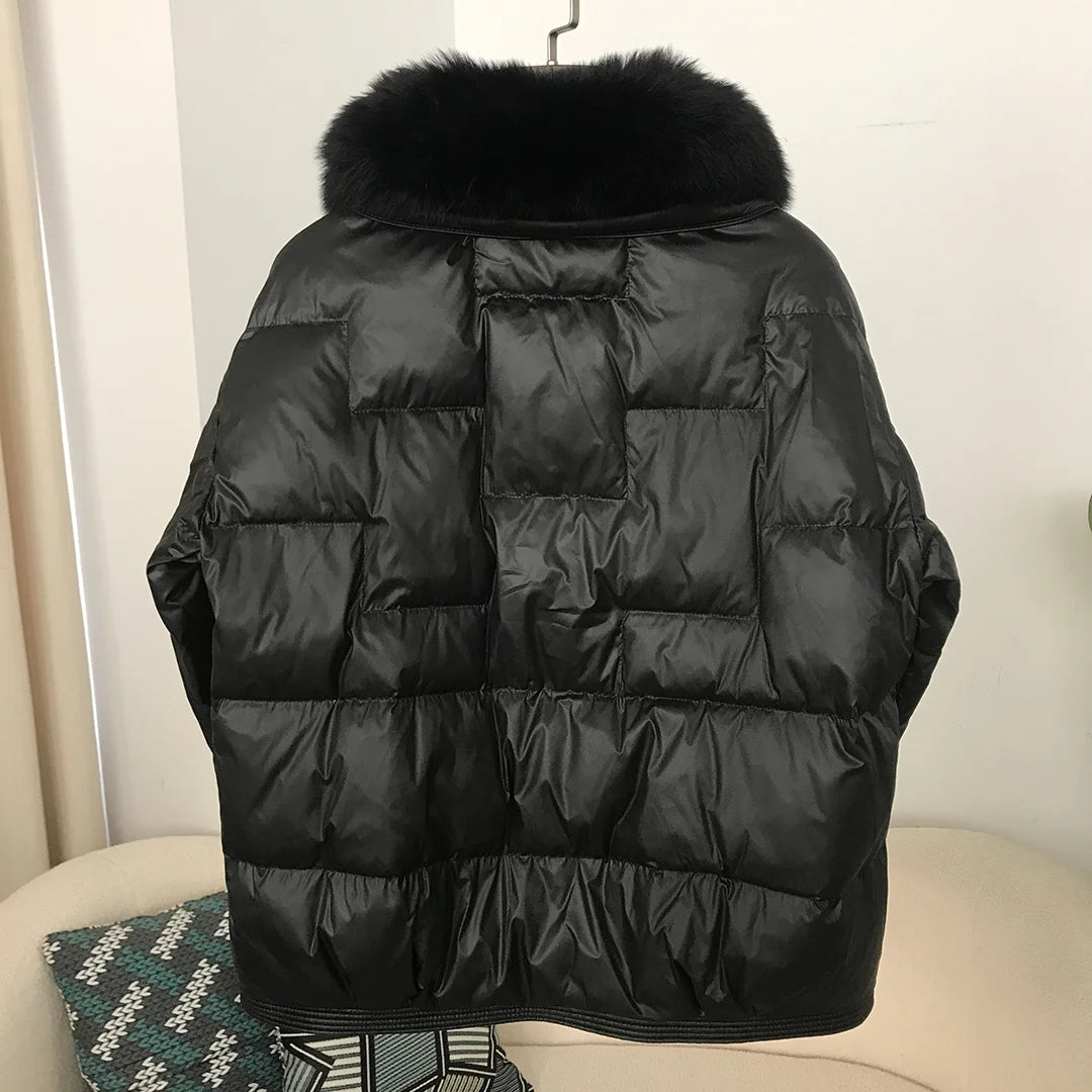 Real Fox Mink Fur Collar Coat Winter Women White Duck Down Jacket Ladies Short Warm Puffer Female Loose Vintage Parka Outerwear