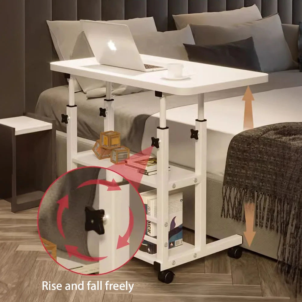 Bedroom Dormitory Movable Bedside Laptop Table Height Adjustable Bedside Table With Wheels Desk Tray Table