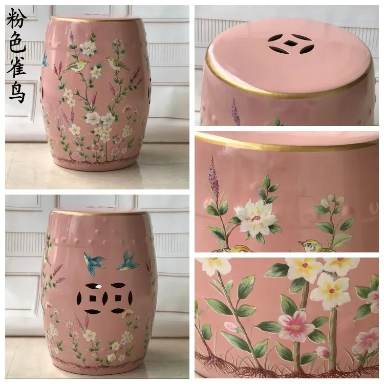 Shoe Changing Stool Flower Bird Ceramic Drum Stool Dressing Antique Drum Sitting Stool Living Room Furniture Luxury Dresser
