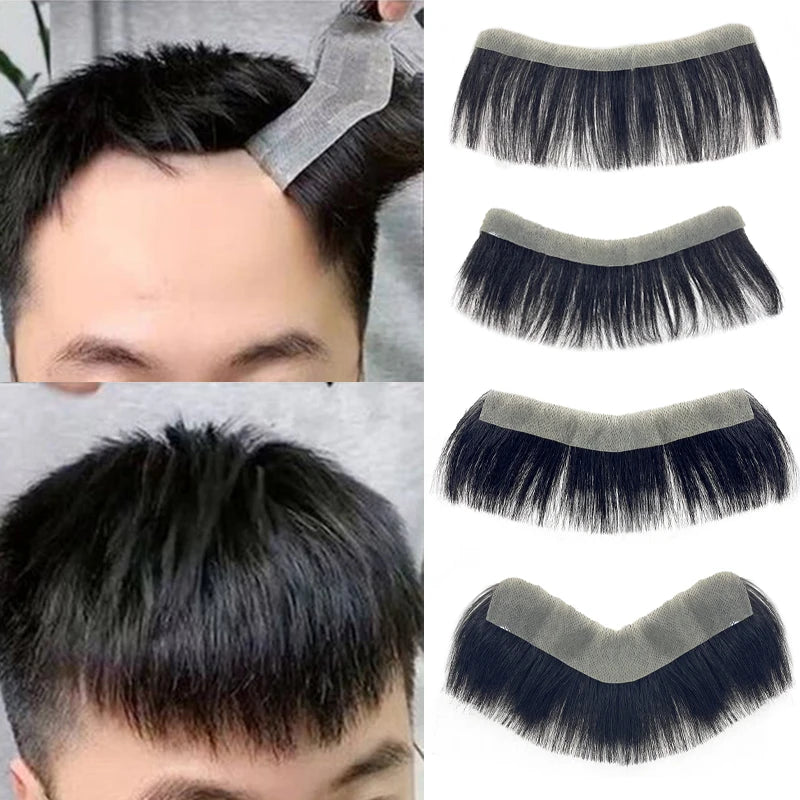 100% Human Hair Men PU V Loop Front Toupee Carefully Prune Natural Hairline Wigs Remy Hair Replacement Straight Hairpiece