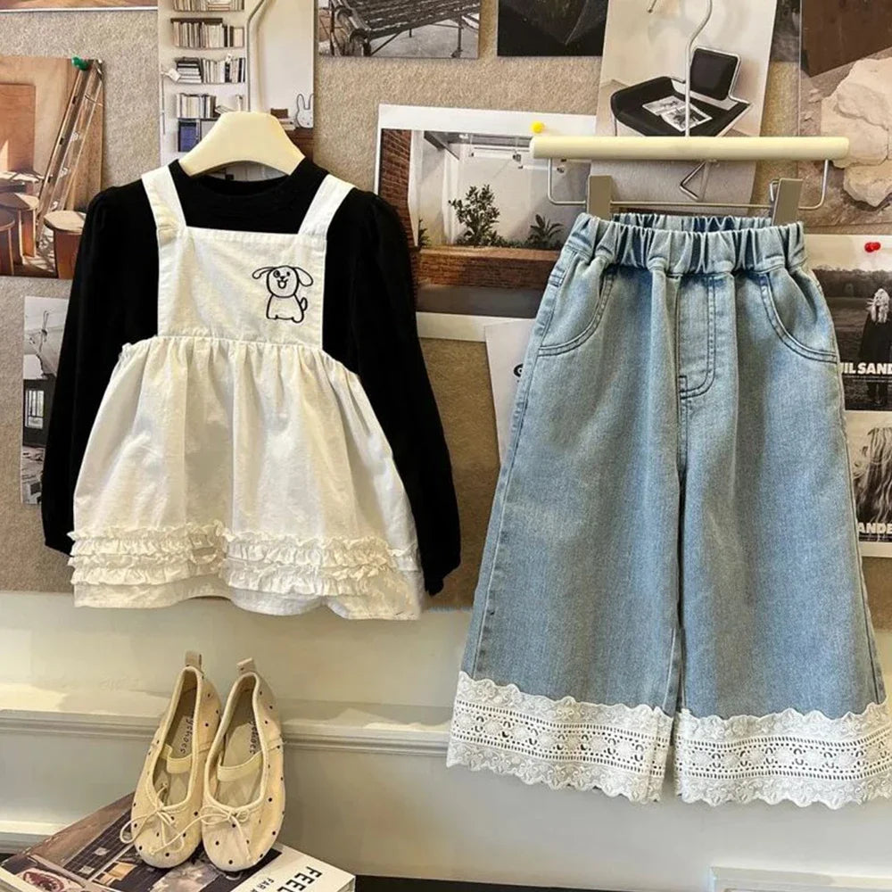Bear Leader Summer New Blue Jeans 2-7-year-old Simple Kids Clothes Girls Korean Edition Fashion Lace Decoration Casual Pants