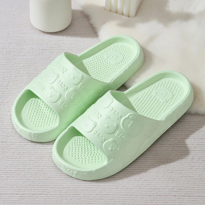 Couple Printting Cute Bear Women Slippers Summer Indoor Soft Cartoon Sandals Bathroom Anti-slip Outdoor Comfy Men Leisure Shoes