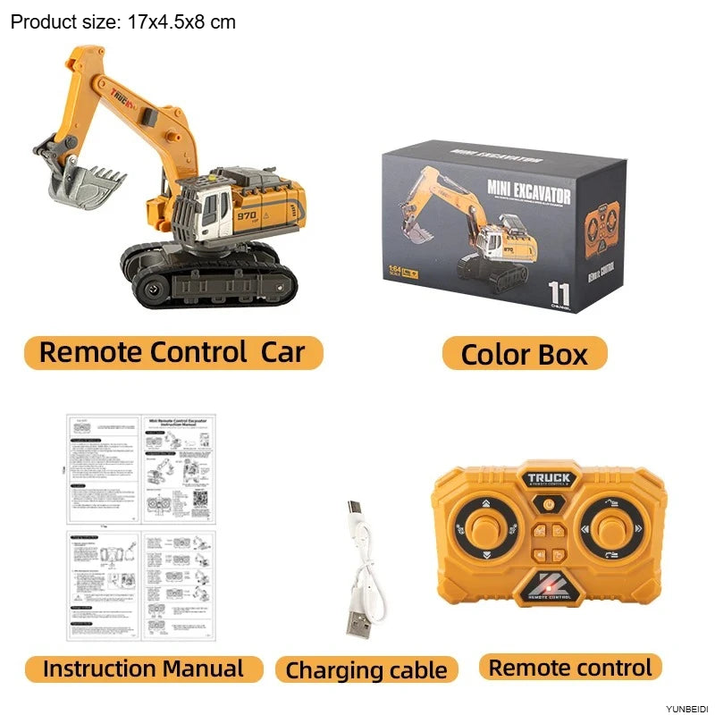 1:64 RC Mini Alloy Car Forklift with Trailer Excavator Desktop Game 2.4G Remote Control Engineering Lift Truck Child's Toy Gifts