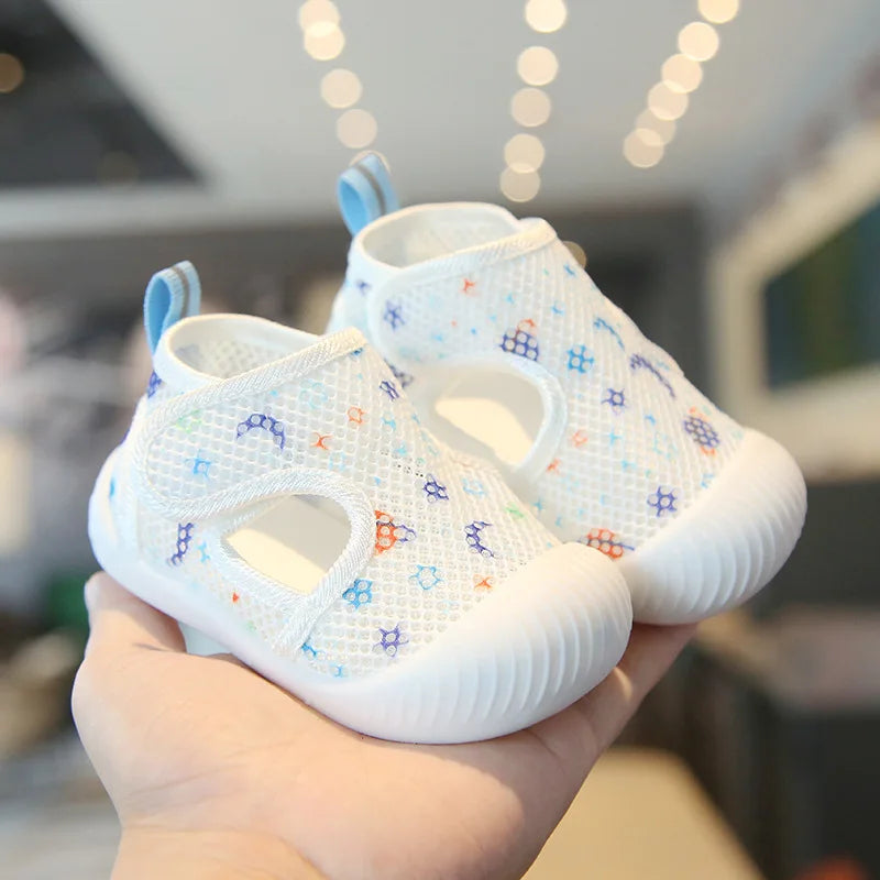 Breathable Knit Mesh Walking Shoes for Kids Spring Summer Soft Sole Anti-Collision Unisex Pastel Casual Sneakers Toddlers 1-3Y