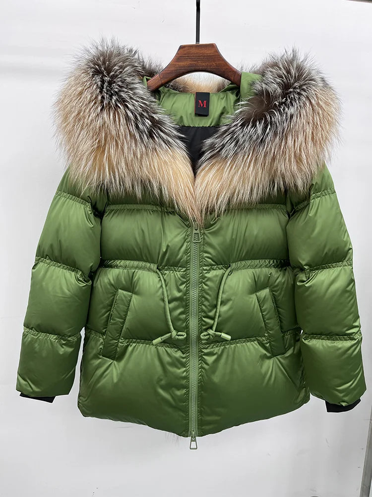 Winter Real Fox Fur Collar Hooded Thick Goose Down Jacket Natural Coat Women Female Outwear Luxury Warm Russia Puffer Jackets