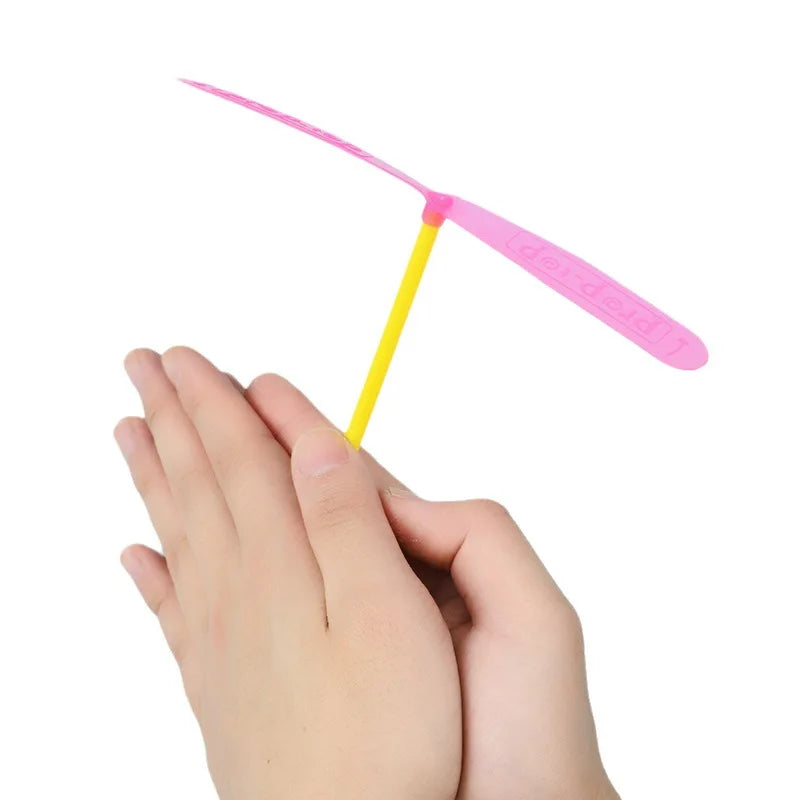 Children's Outdoor Traditional Classic Nostalgic Toys Plastic Bamboo Dragonfly Shape Hand-push Flying Propeller Kids Toy Gift