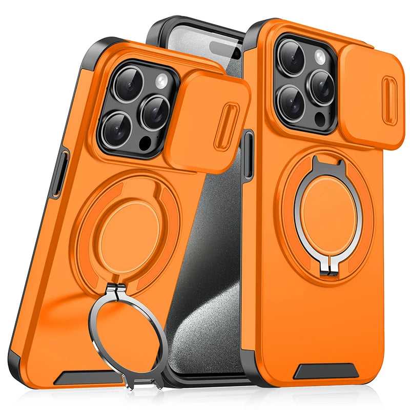 360°Rotating Hidden Metal Car Holder Ring Push Window Protection Lens Shockproof Phone Case For IPhone 16 Pro Max 16 Plus Cover