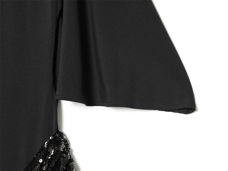 Women Backless Sequin Patchwork Maxi Dress Elegant Wide Sleeve Long Gowns Feminine New Fashion Evening Party Daily Robes