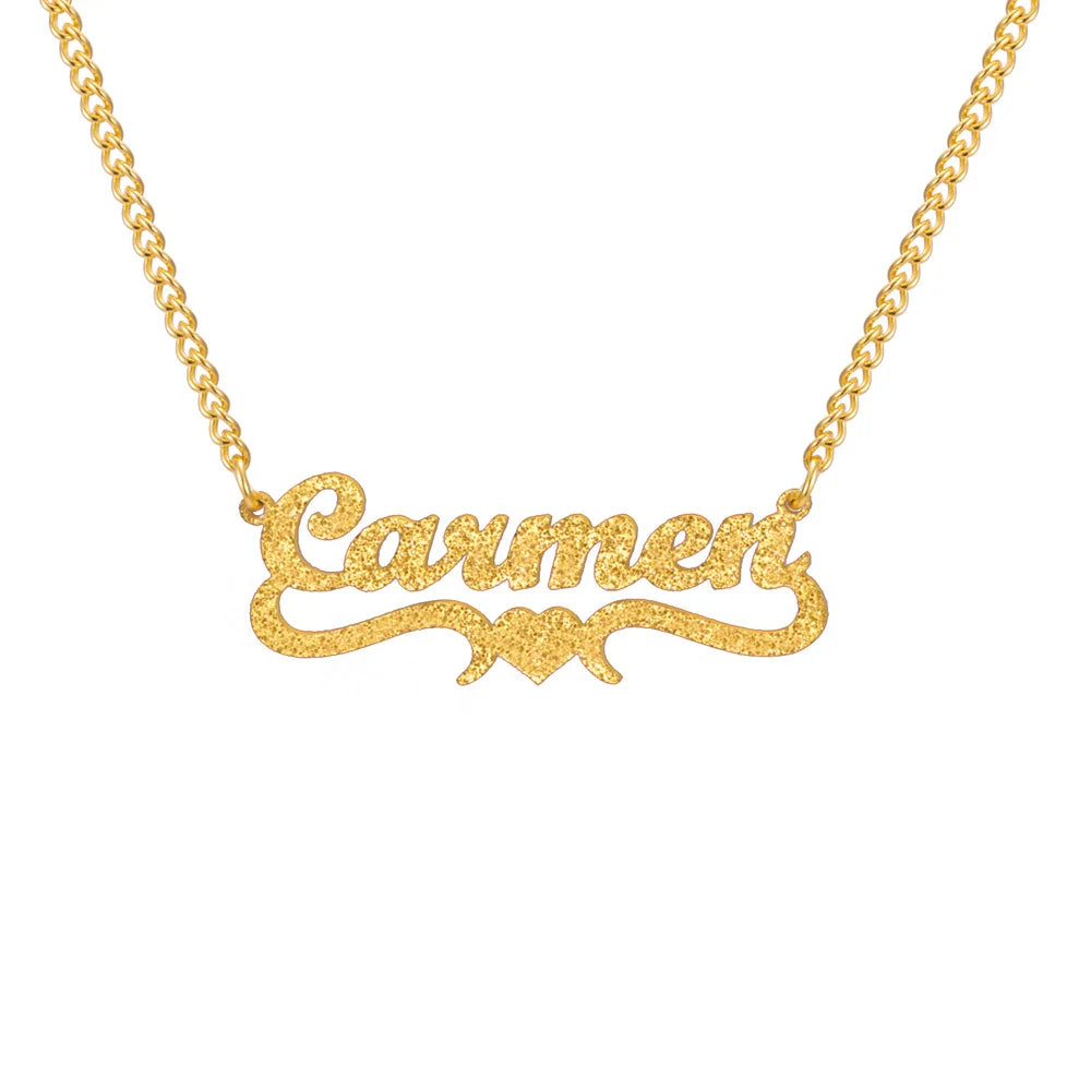 My Shape Custom Name Sparkling Necklaces Stainless Steel Customized Bling Frosted Pendants Personalized Name Chain Jewelry Gifts