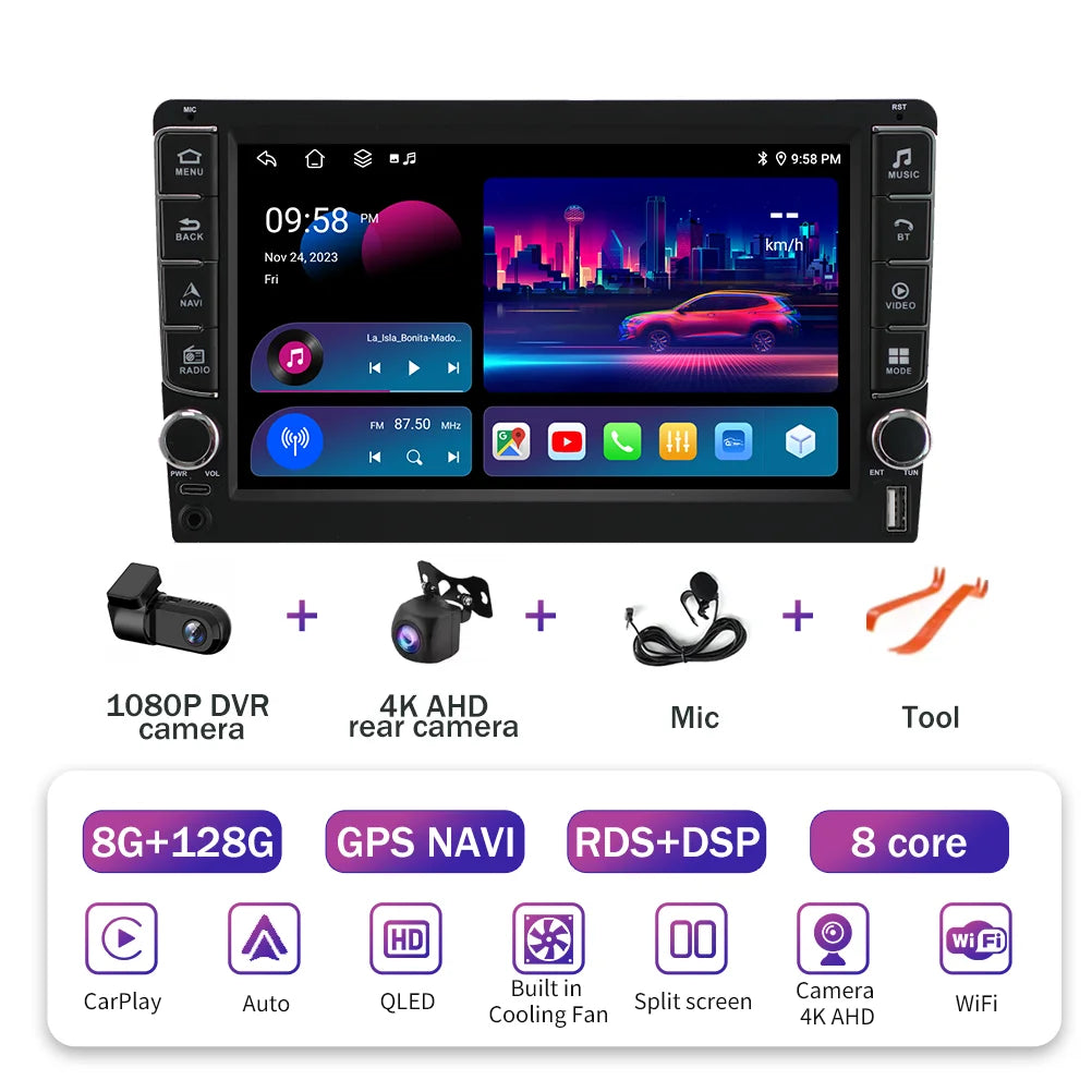 Android 16  For Kia RlO 2 2005 - 2011 2 Din Video Player Car Radio Multimedia Stereo Navigation Carplay AUTO Head Unit Audio  GP
