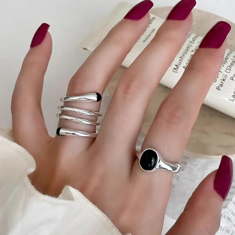 925 Sterling Silver Metal Flower Shell Geometric Rings For Women French Retro Romantic Open Thai