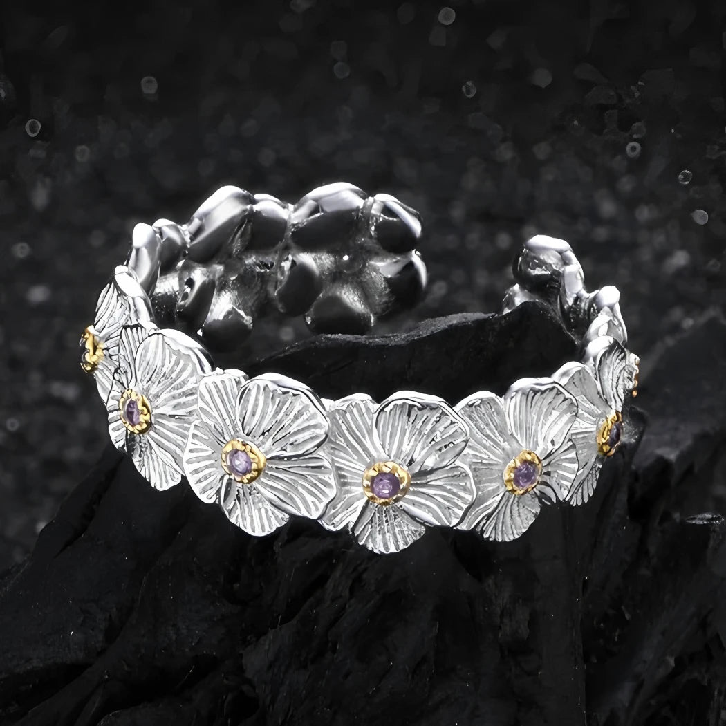 925 Sterling Silver Metal Flower Shell Geometric Rings For Women French Retro Romantic Open Thai