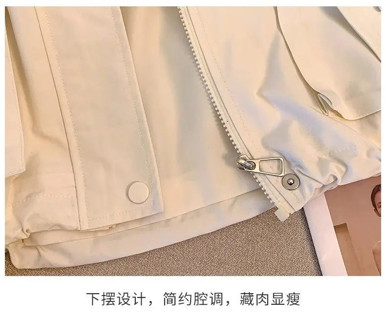 Short Hooded Jacket Women's Spring Autumn 2026 New Lady Loose Thin Work Jacket Top Solid Casual Student Zipper Outwear