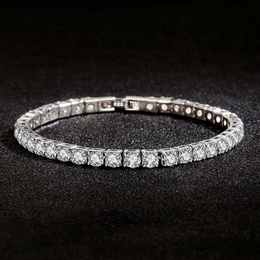 Noble S925 Sterling Silver Bracelet Zirconia Tennis Ball Women Fashion Simple Engagement Wedding Charm Jewelry 4mm width