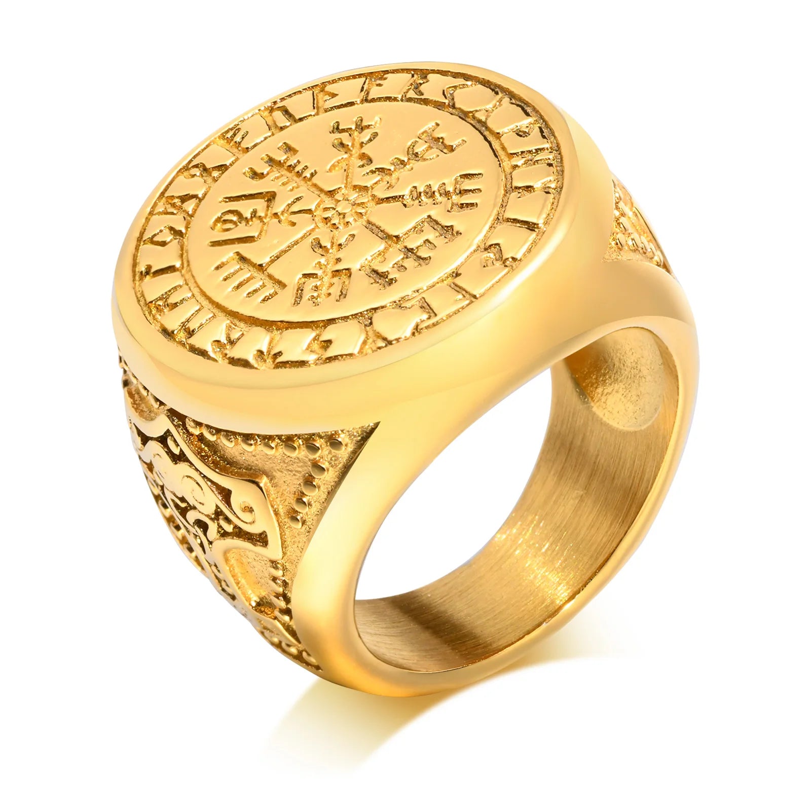 Vintage Punk Natural Red Stone Ring for Men, Gold Plated Stainless Steel Chunky Signet Ring, High Quality Fashion Jewelry Gift