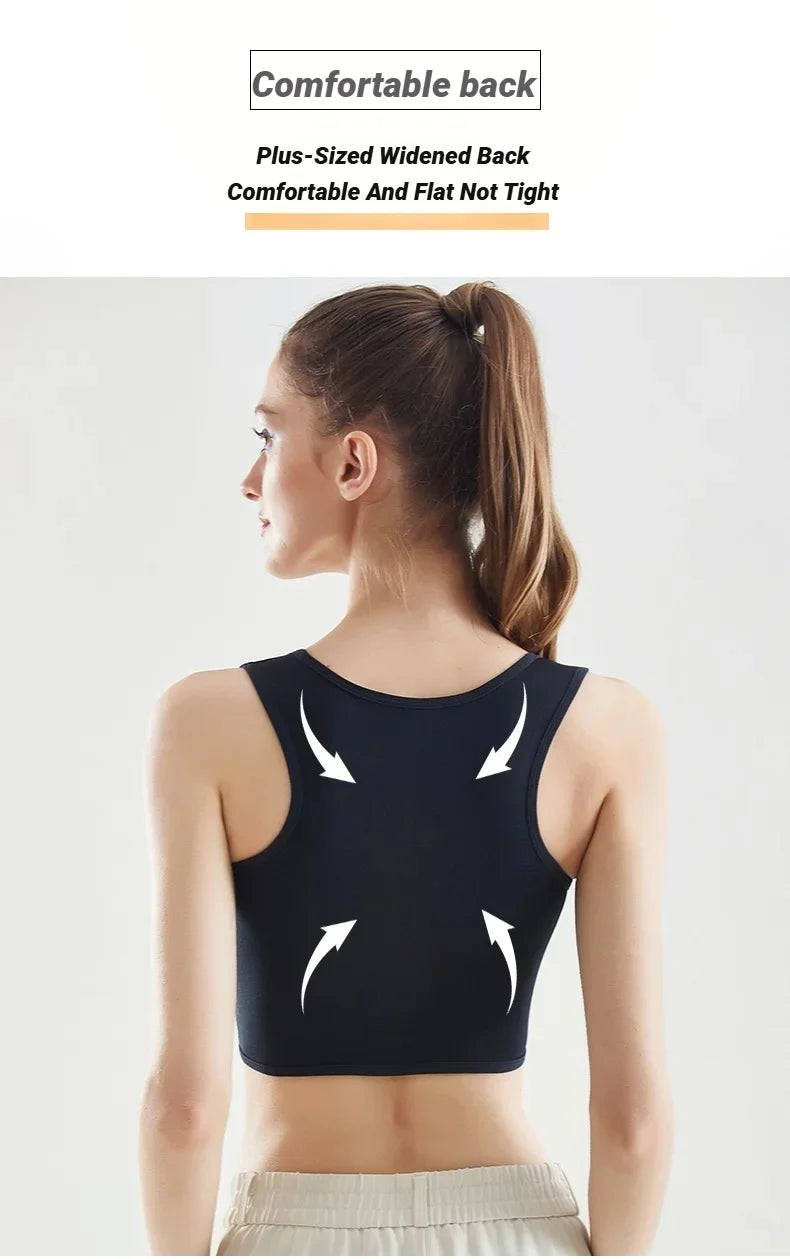 Women Breathable Chest Breast Binder Side Buckle Short Vest Tops Underwear Tank Wireless Wrap Bandages Flat Seamless