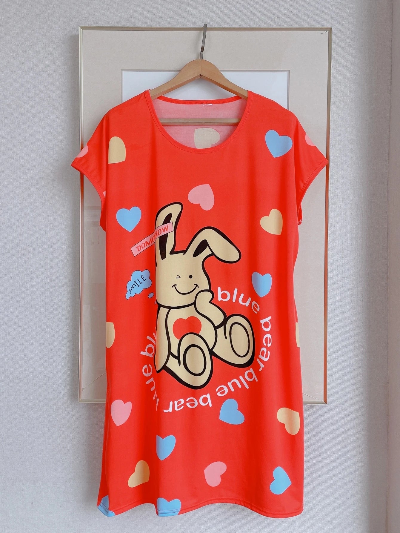 1PC, Summer And Autumn Cool Cute Girls Cartoon Nightdress, Comfortable Short-sleeved Dress, Women's Home Wear, Polyester Pajama