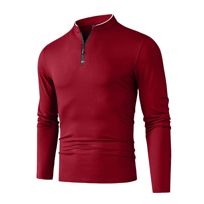Fashion Men's Stand Collar Half Zip Long Sleeve Shirt Comfortable Casual Top Versatile Daily Wear Slim Fit Pullove