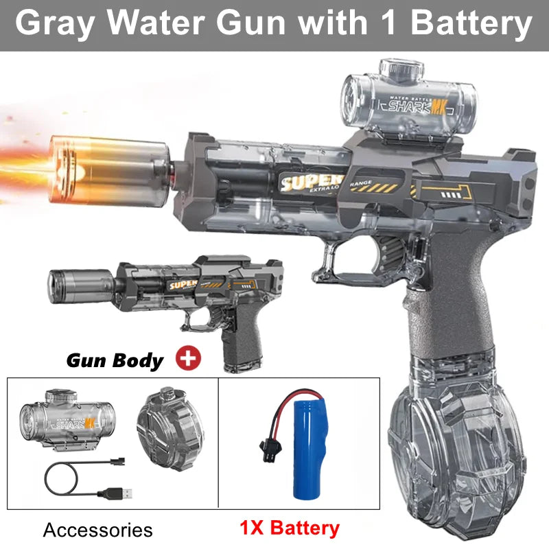 Electric Water Blaster Gun Children Automatic Water Pistol WaterGun with Led Light Summer Outdoor Game Party Toy for Adults Kids