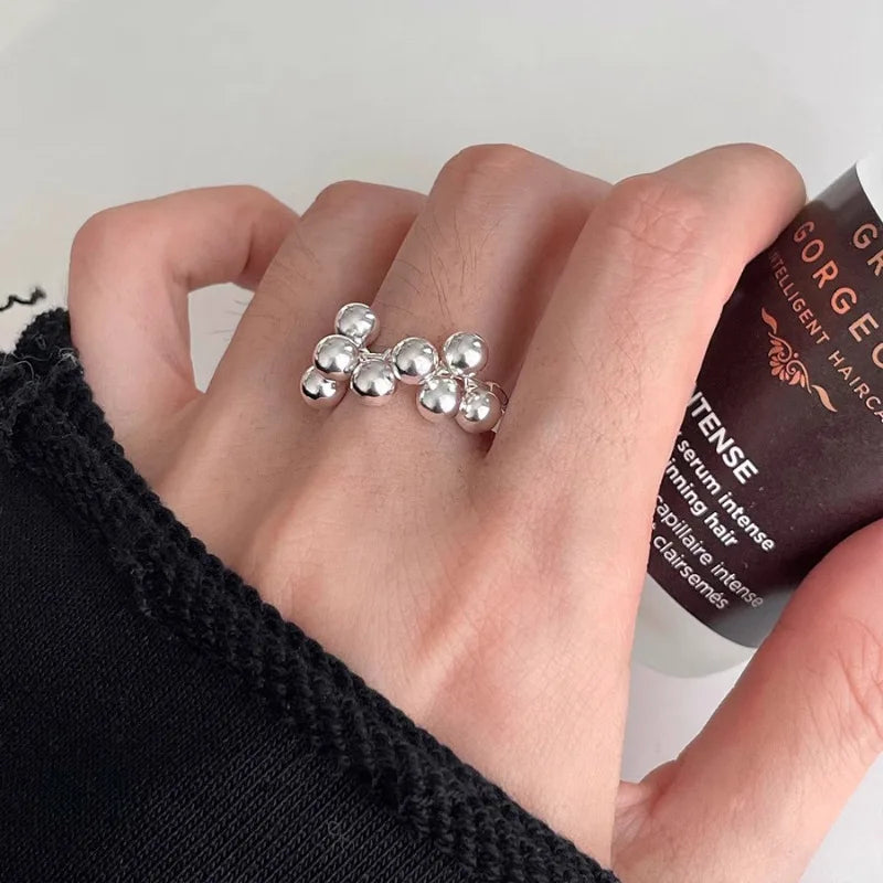 925 Sterling Silver Metal Flower Shell Geometric Rings For Women French Retro Romantic Open Thai