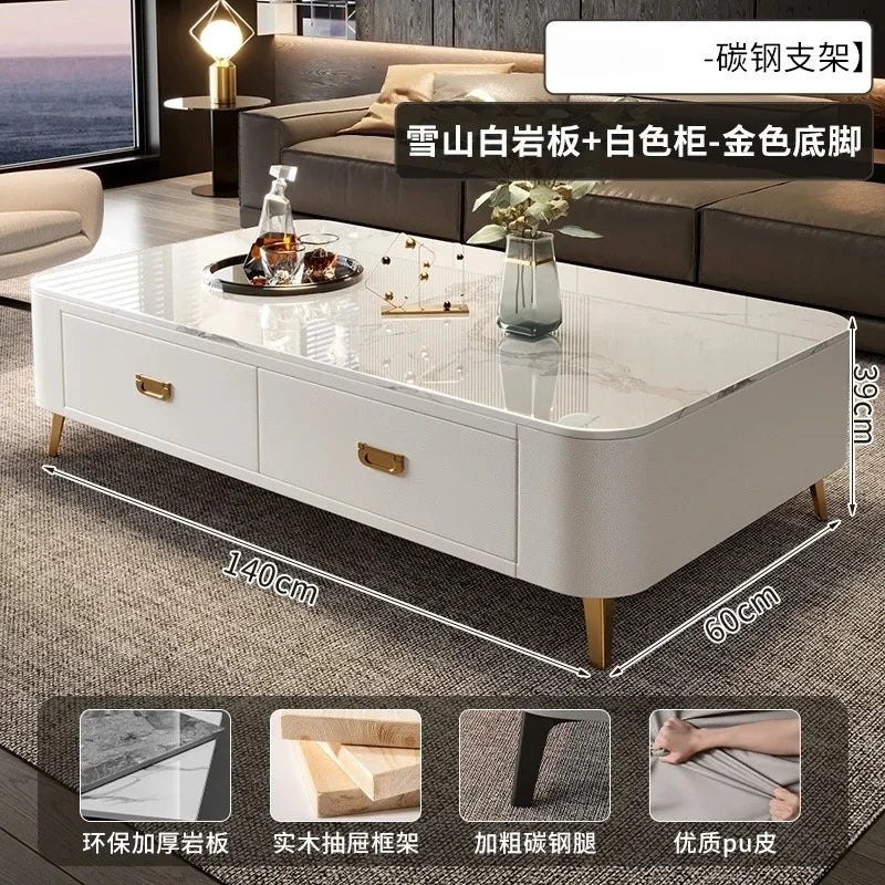 Luxury Marble Effect Coffee Tables Modern Design Square Storage Coffee Tables Minimalist Aesthetic Stolik Kawowy Home Furniture