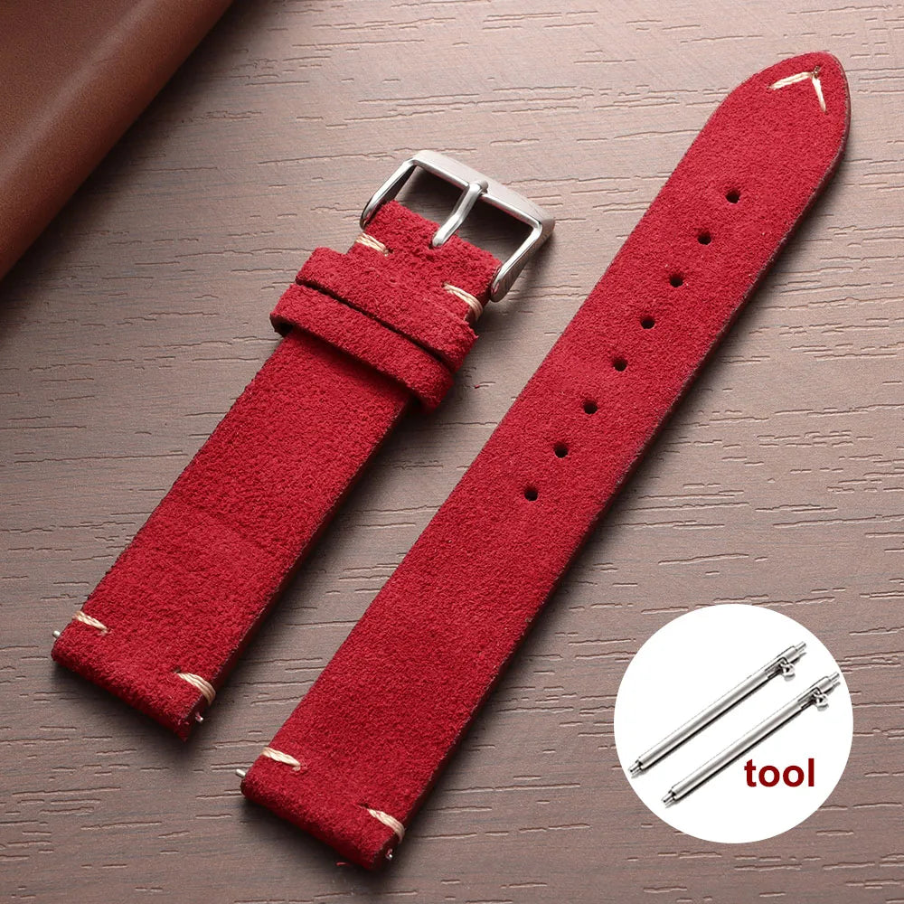 Wristband Soft Suede Leather Straps 14/16/18/20/22mm Vintage Red Watchband Quick Release Calfskin Bracelet Men Women Accessories