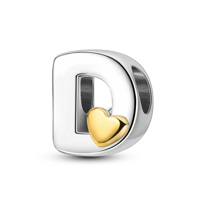 New Hot Sales 925 Sterling Silver 26 Golden Letters Charms Bead Fit Original Bracelet DIY Women Birthday Jewelry Gifts