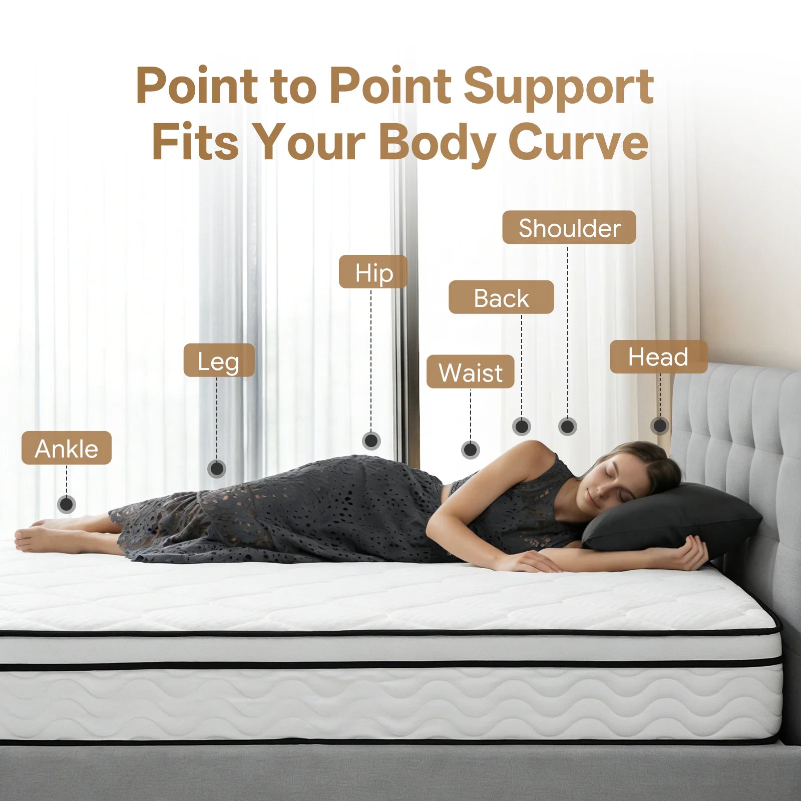CD02 90/140/160/180x200cm Spring Mattress Pocket spring core mattress 25cm H3 - 7 zones with diatom foam & orthopedic support