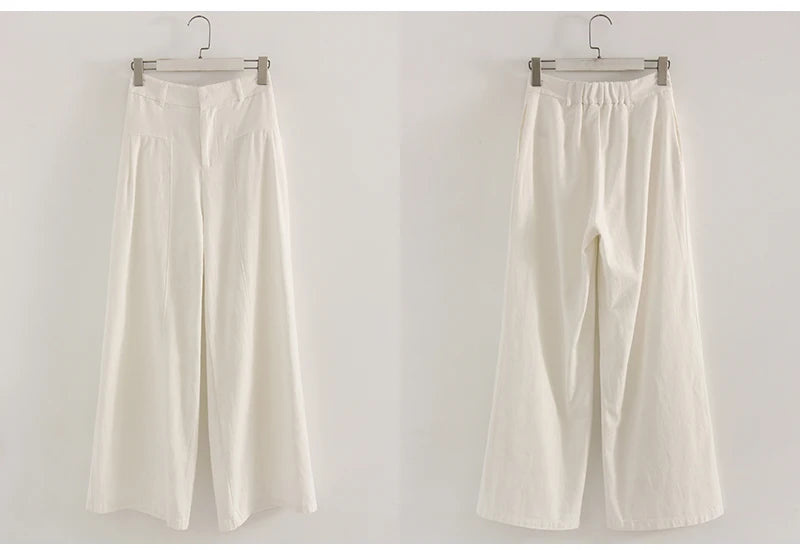 Summer White Pants For Women Cotton Formal High Waist Wide Leg Trousers Ladies Elegant Summer Women's Pants Straight Leg Office