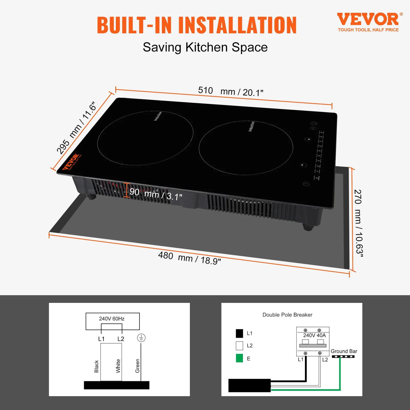 SucceBuy 2 Burners Electric Induction Cooktop Stove Hob Built-in Burner Cooker Sensor Touch Control Magnetic Cooker Hot Plate
