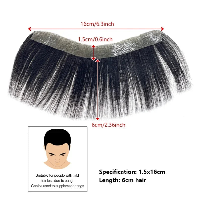 100% Human Hair Men PU V Loop Front Toupee Carefully Prune Natural Hairline Wigs Remy Hair Replacement Straight Hairpiece