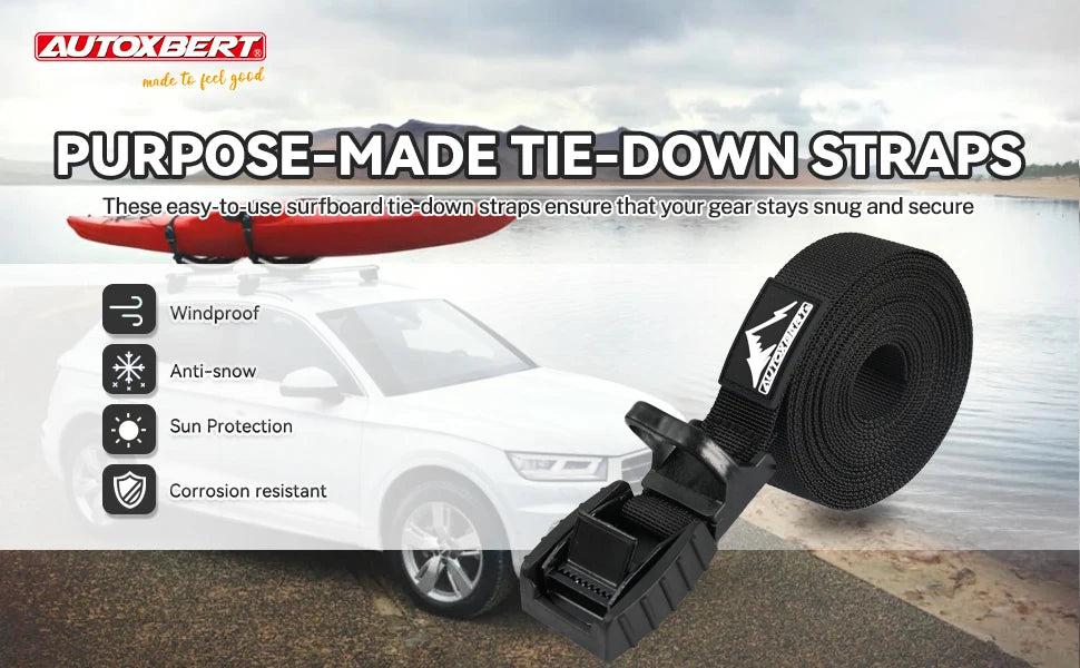 2X 4.5M Car Scratch Resistant Tie Down Straps For Surf SUP Kayak Canoe Motorcycle Cargo Luggage Travel Carrier Ratchet Non-Slip