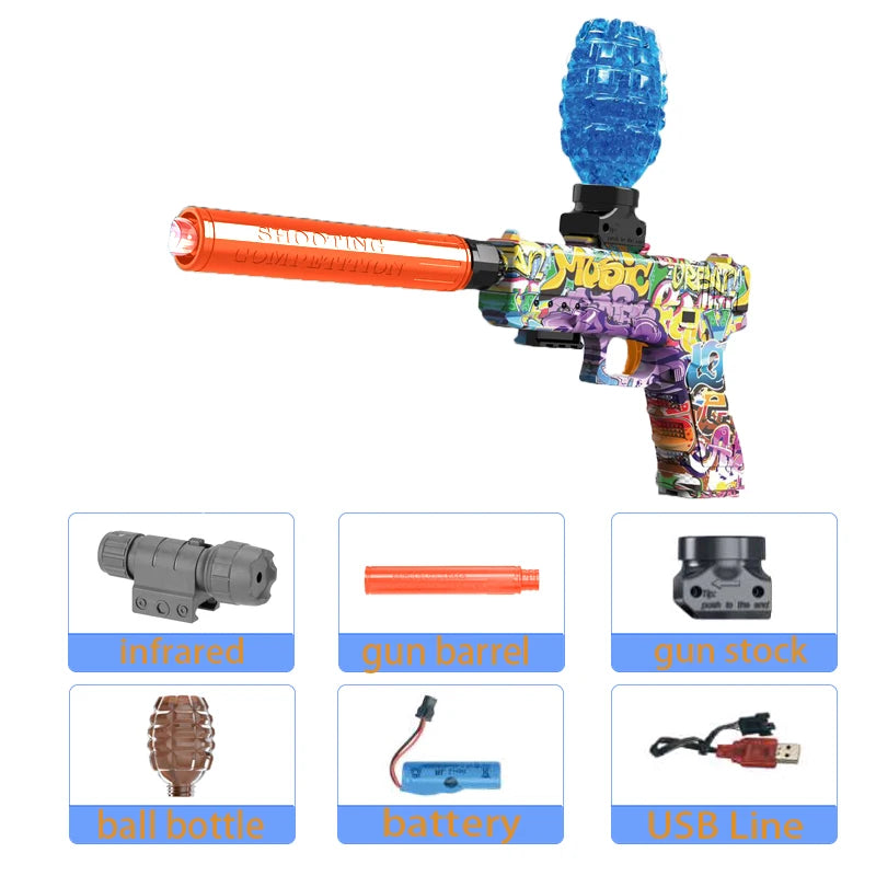 Kids Outdoor Toy Electric Blaster Gun Shooting Bullet Pistols Summer Play Water Shooting Interactive Party Game Children Adult