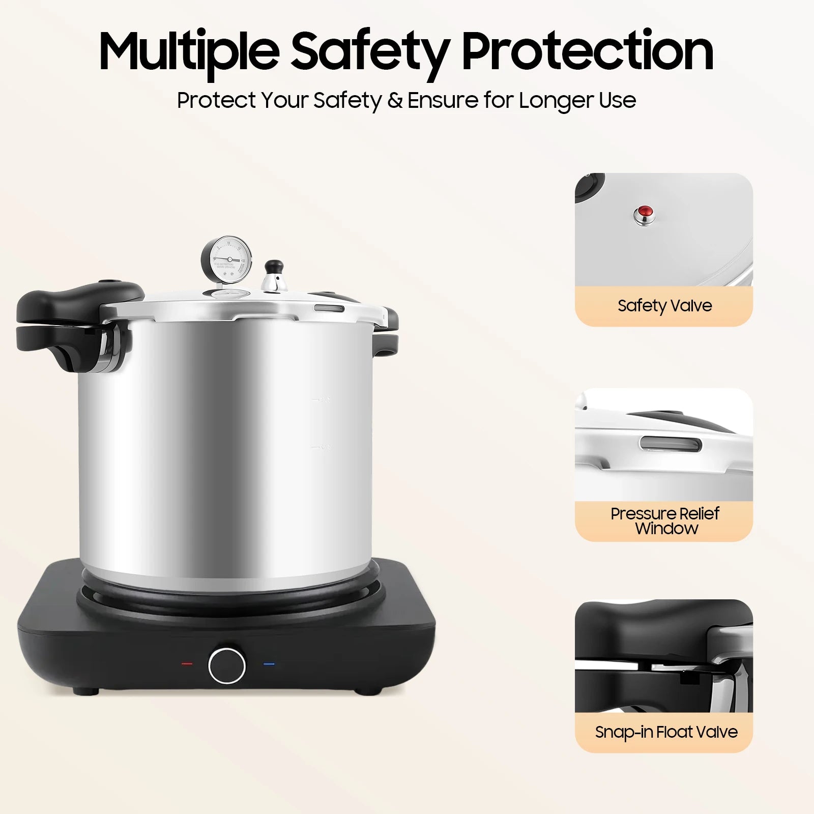 22L Thickened Explosion-Proof Pressure Cooker with Pressure Gauge and Safety Valve for Gas Stoves, Electric Ceramic Stoves