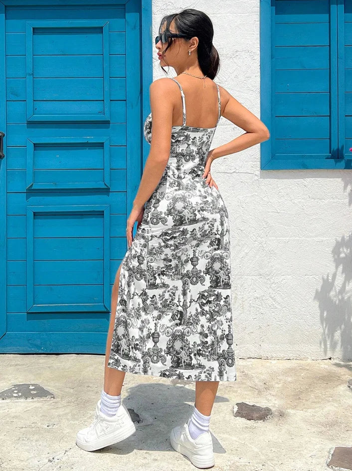 Fall 2025 Long Dress Strapless Wrap Chest High Slit Daisy Leopard Print Wrap around Skirt Maxi Dress